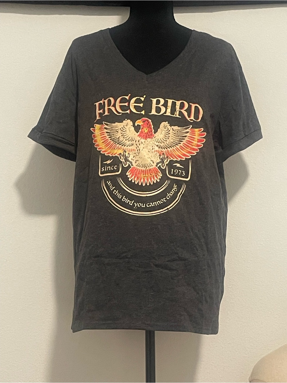 Free Bird Graphic Tee in Black with Orange Accent